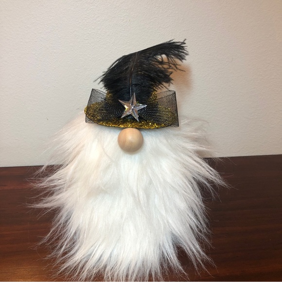 Gold Feather Gnome New Years Crystal Star Bling Bow Black White - Picture 2 of 5